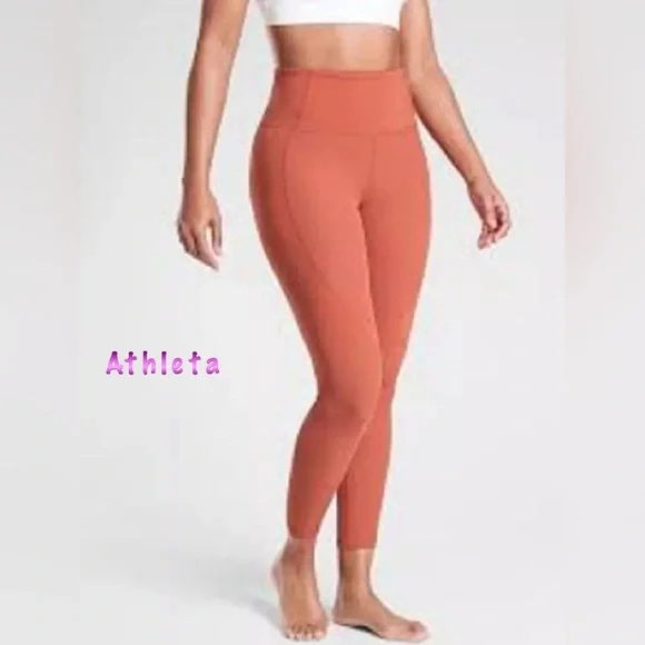 Athleta Rust Rise Up Rib 7/8 Yoga Fitness Pant Med Tall - Picture 1 of 10
